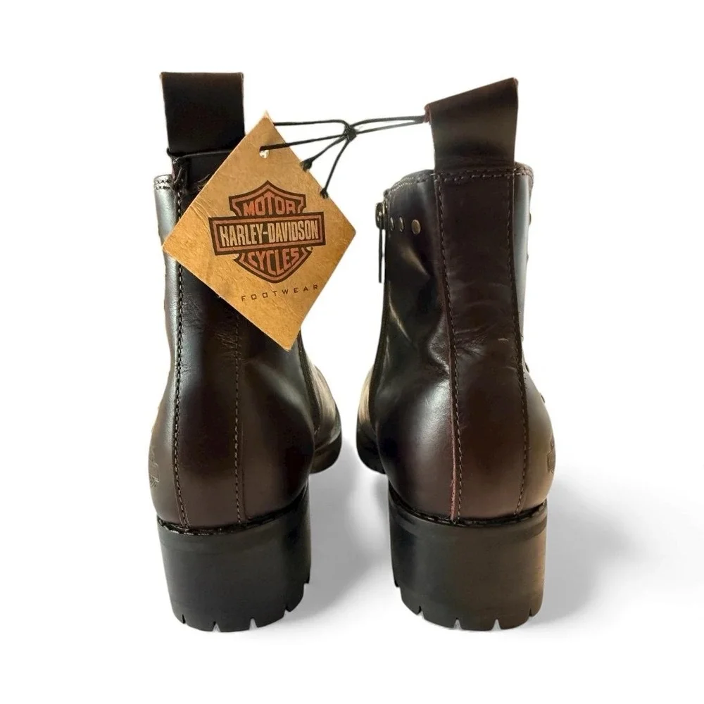 NWT Harley‎ Davidson Women's Studded Chelsea Boots Brown Leather 9.5M Biker Moto
